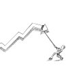 Man pulling a rope try to falling graph, Hand Drawn Sketch Vector illustration.